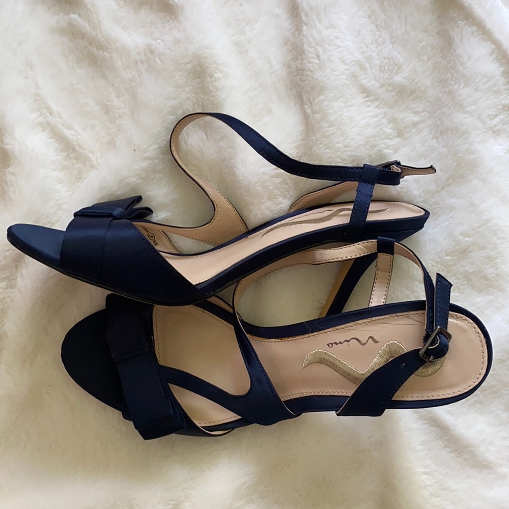 Nina Navy Satin heel worn once